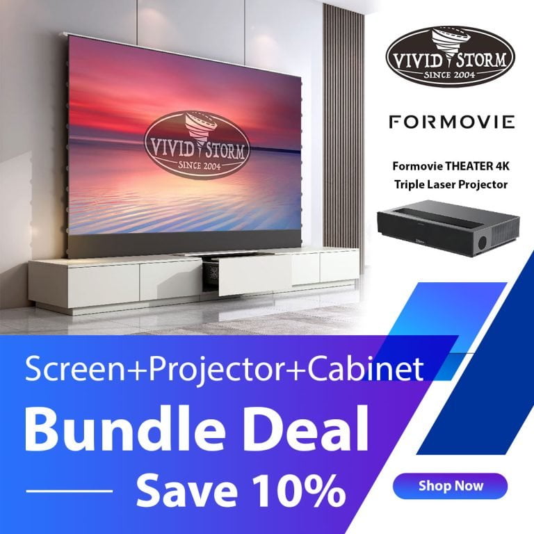 Formovie Theater 4K Projector + VIVIDSTORM S Pro CLR Screen + Laser TV Cabinet Bundle Deal