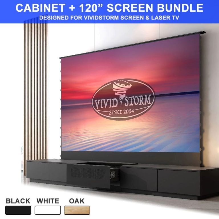 VIVIDSTORM Motorised Cabinet Monte Carlo & S Pro Floor Rising Screen Bundle