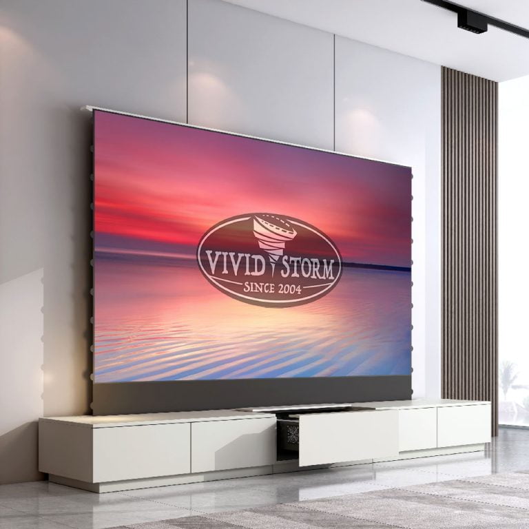 VIVIDSTORM Motorised Cabinet Monte Carlo & S Pro Floor Rising Screen Bundle