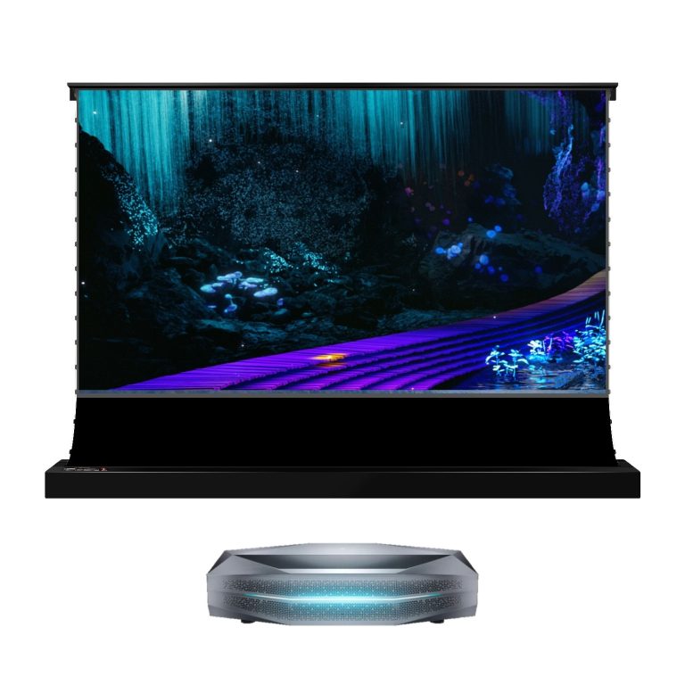 BUNDLE AWOL Vision Aetherion Max RGB Laser 4K UST Projector with VIVIDSTORM S PRO motorised floor rising CLR/ALR projector screen