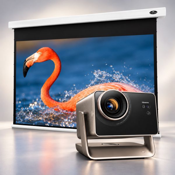 Hisense C3 Ultra 4K Smart Projector + VIVIDSTORM Cinematic White Motorised Drop Down Projector Screen Bundle - White Casing